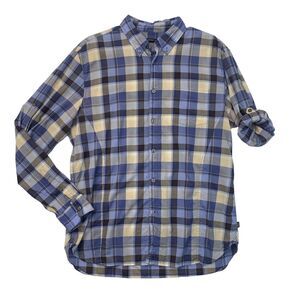 John Varvatos Shirt Mens L Large Blue Plaid Long Sleeve Lightweight Button Down